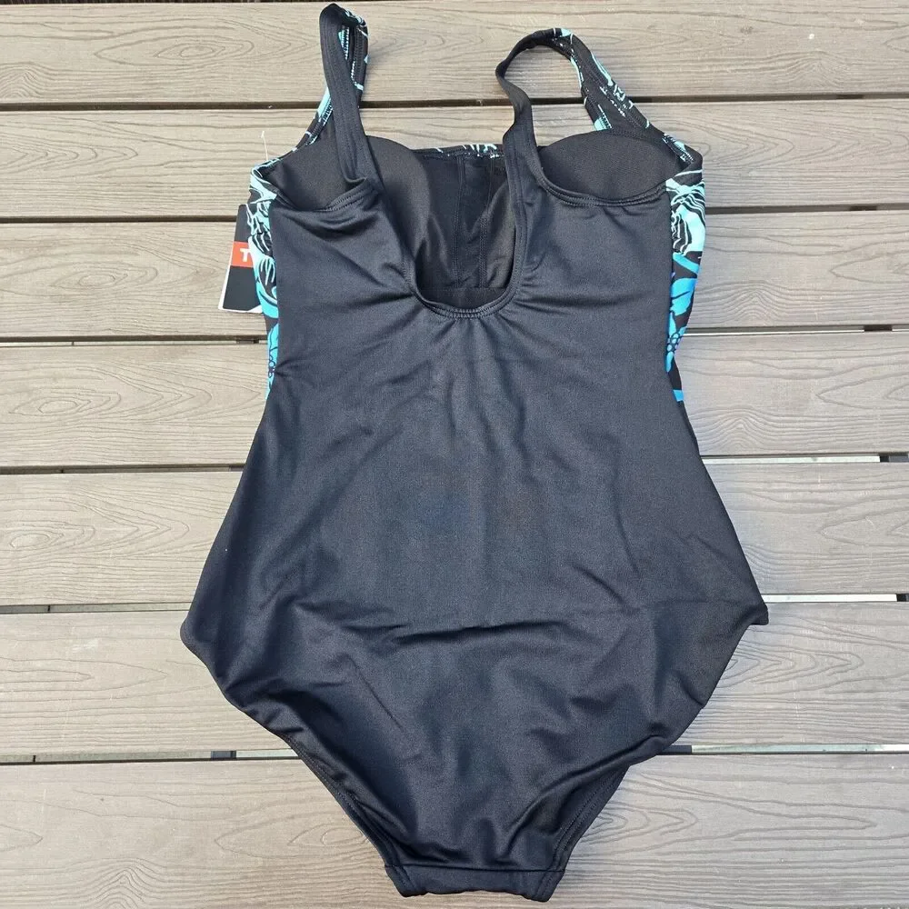 TYR Women Narciso Aqua ControlFit One Pc Swimsuit Blue/black Fitness SZ 14 New
